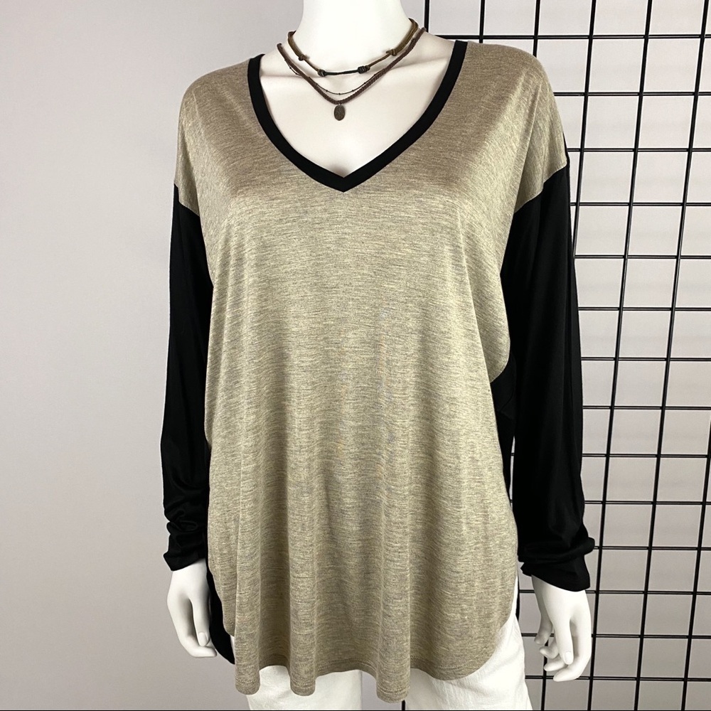 MADEWELL Color Block Knit V Neck Top L